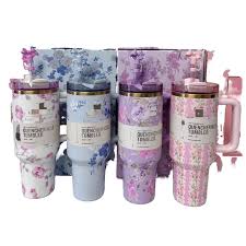 40oz Insulated Stainless Steel Tumbler with Straw & Lid | Double-Walled Leakproof Thermal Mug for Hot & Cold Drinks | Travel, Gym & Outdoor Flask (Stanley Style – Flower & Barbie Print)