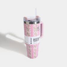 40oz Insulated Stainless Steel Tumbler with Straw & Lid | Double-Walled Leakproof Thermal Mug for Hot & Cold Drinks | Travel, Gym & Outdoor Flask (Stanley Style – Flower & Barbie Print)
