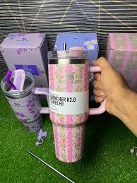 40oz Insulated Stainless Steel Tumbler with Straw & Lid | Double-Walled Leakproof Thermal Mug for Hot & Cold Drinks | Travel, Gym & Outdoor Flask (Stanley Style – Flower & Barbie Print)