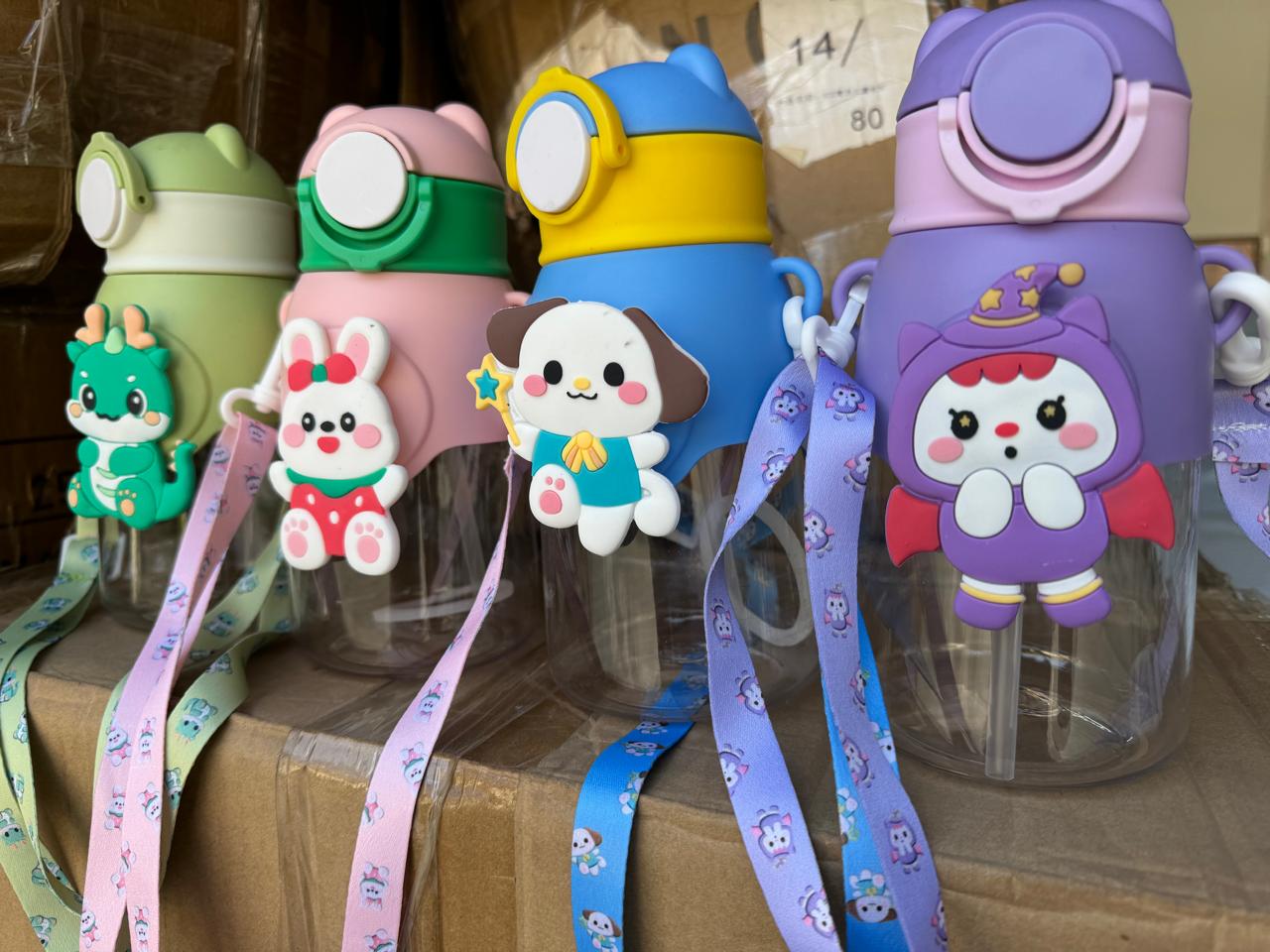 Kids Water Bottle | Cartoon Multi Sipper with Button Cap