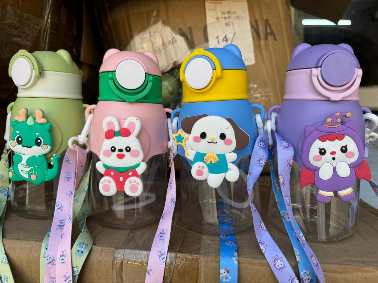 Kids Water Bottle | Cartoon Multi Sipper with Button Cap