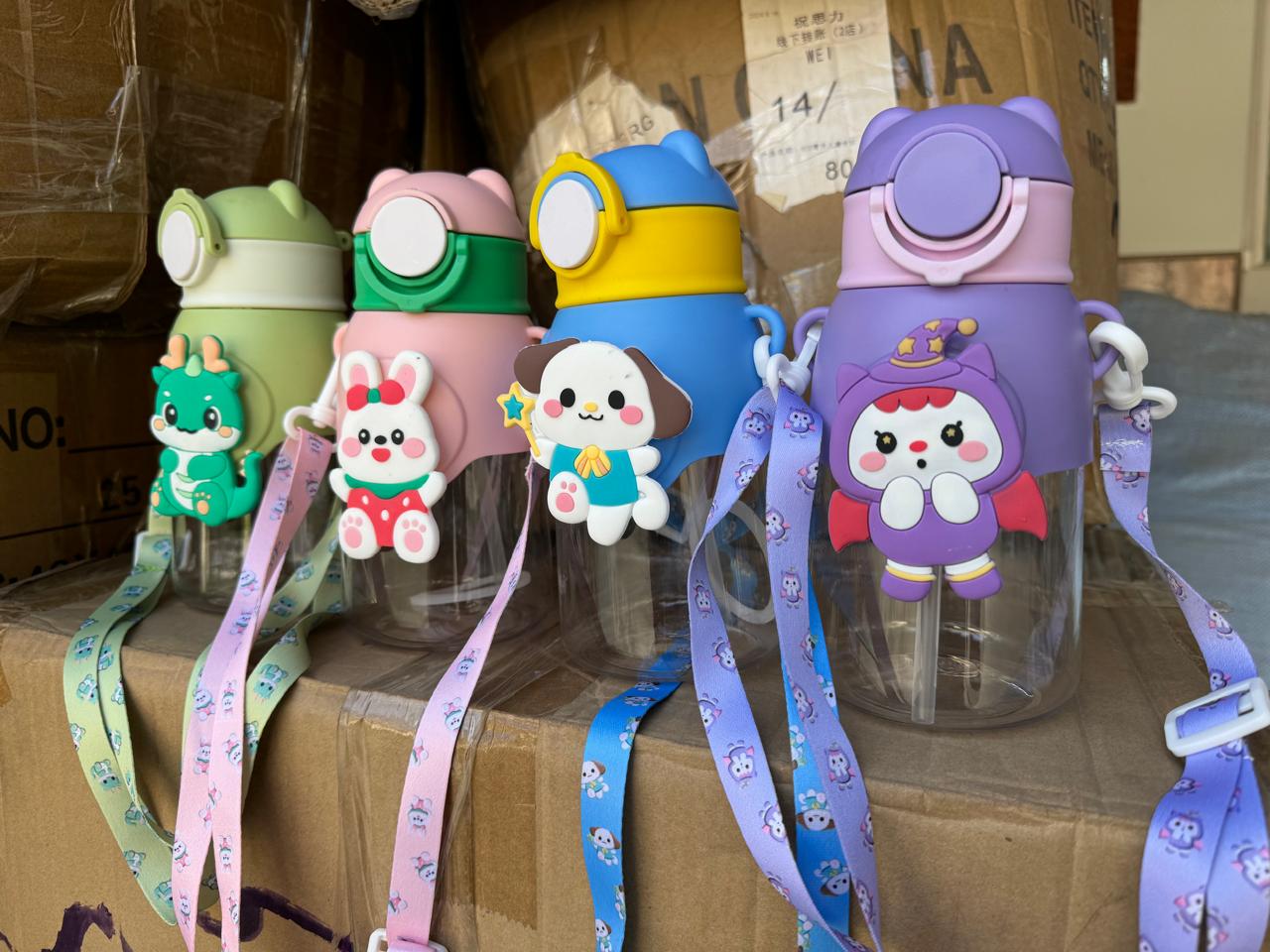 Kids Water Bottle | Cartoon Multi Sipper with Button Cap