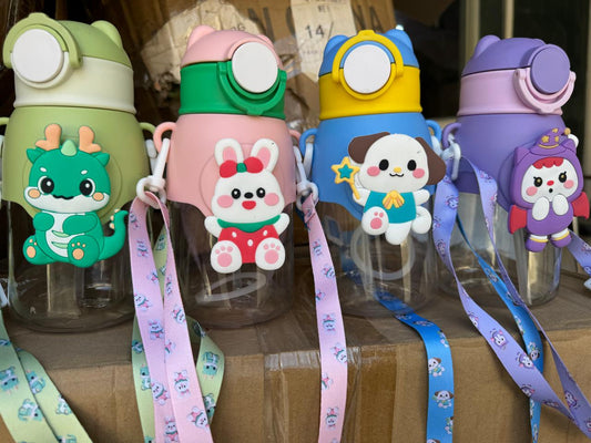 Kids Water Bottle | Cartoon Multi Sipper with Button Cap