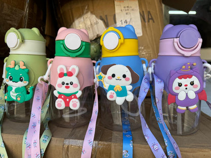 Kids Water Bottle | Cartoon Multi Sipper with Button Cap